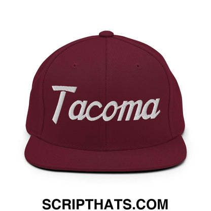 Tacoma Script Snapback Hat Maroon