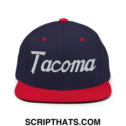 Tacoma Script Snapback Hat Navy Red
