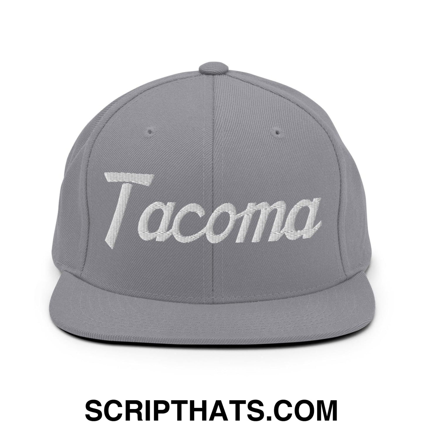 Tacoma Script Snapback Hat Silver