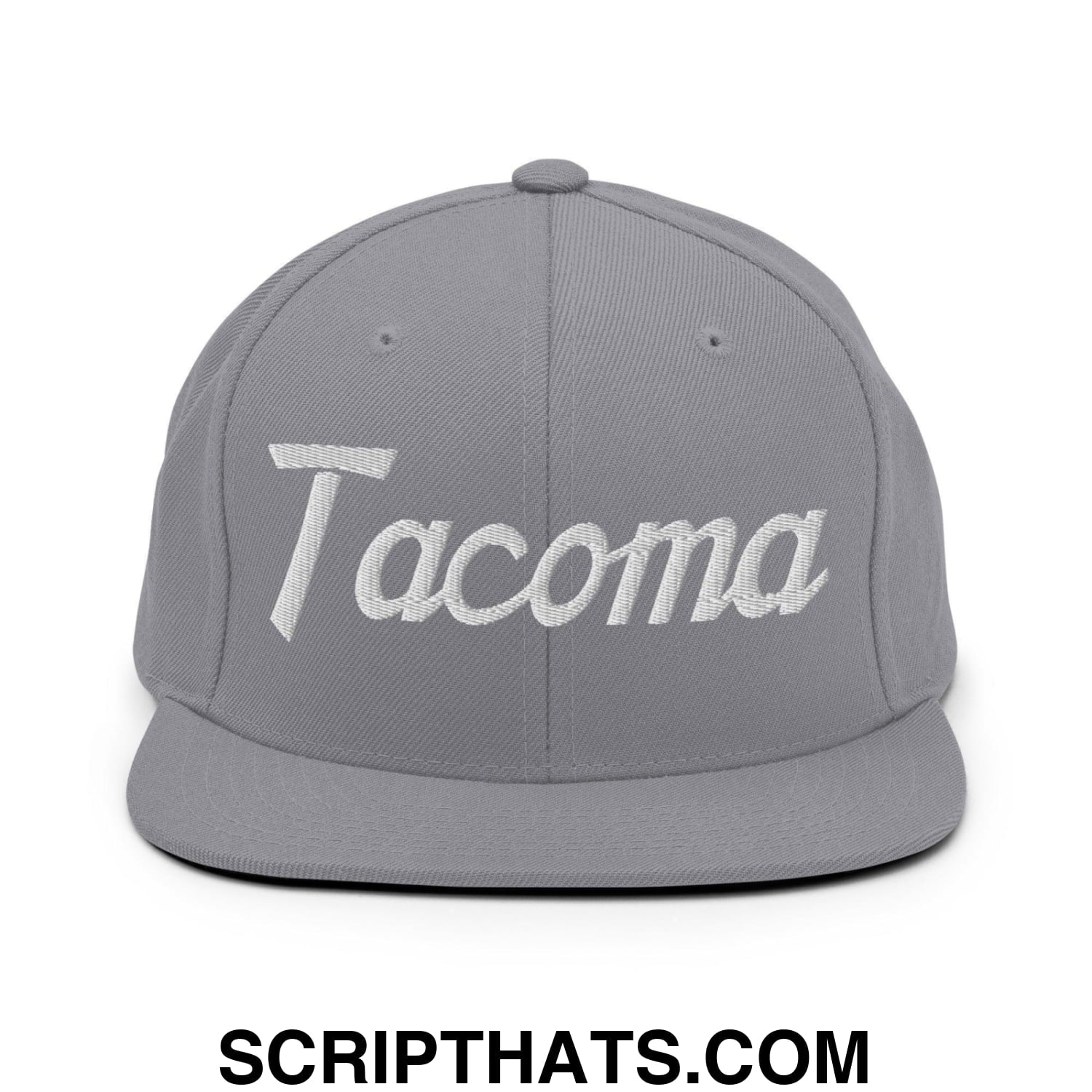 Tacoma Script Snapback Hat Silver