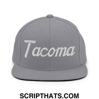 Tacoma Script Snapback Hat Silver