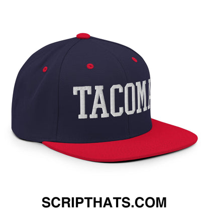 Tacoma Varisty College Block Embroidered Flat Bill Brim Snapback Hat Navy Red