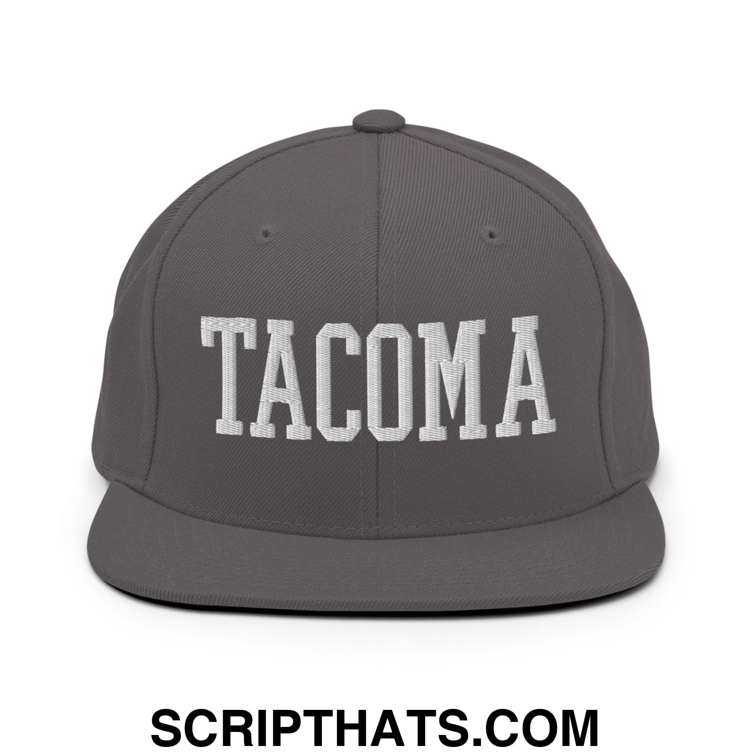 Tacoma Varisty College Block Embroidered Flat Bill Brim Snapback Hat Dark Grey