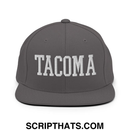 Tacoma Varisty College Block Embroidered Flat Bill Brim Snapback Hat Dark Grey