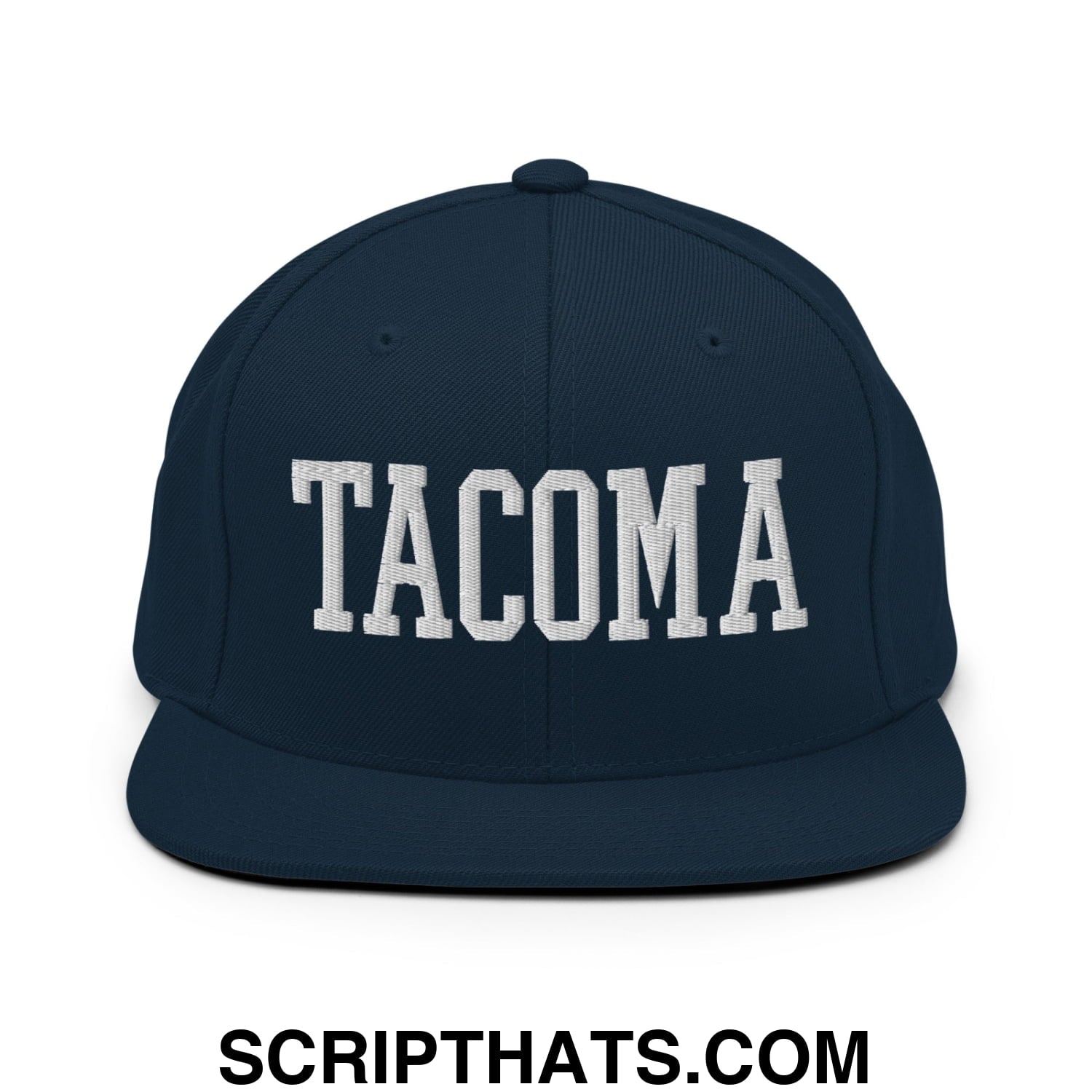 Tacoma Varisty College Block Embroidered Flat Bill Brim Snapback Hat Dark Navy