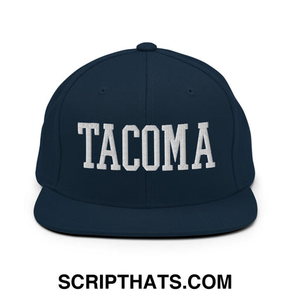 Tacoma Varisty College Block Embroidered Flat Bill Brim Snapback Hat Dark Navy