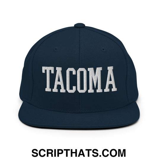 Tacoma Varisty College Block Embroidered Flat Bill Brim Snapback Hat Dark Navy
