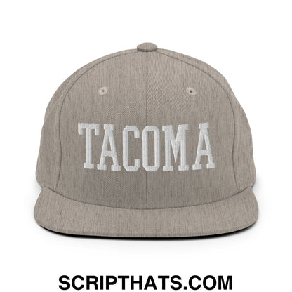 Tacoma Varisty College Block Embroidered Flat Bill Brim Snapback Hat Heather Grey