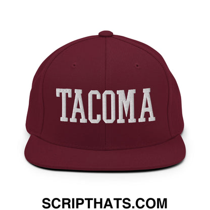 Tacoma Varisty College Block Embroidered Flat Bill Brim Snapback Hat Maroon