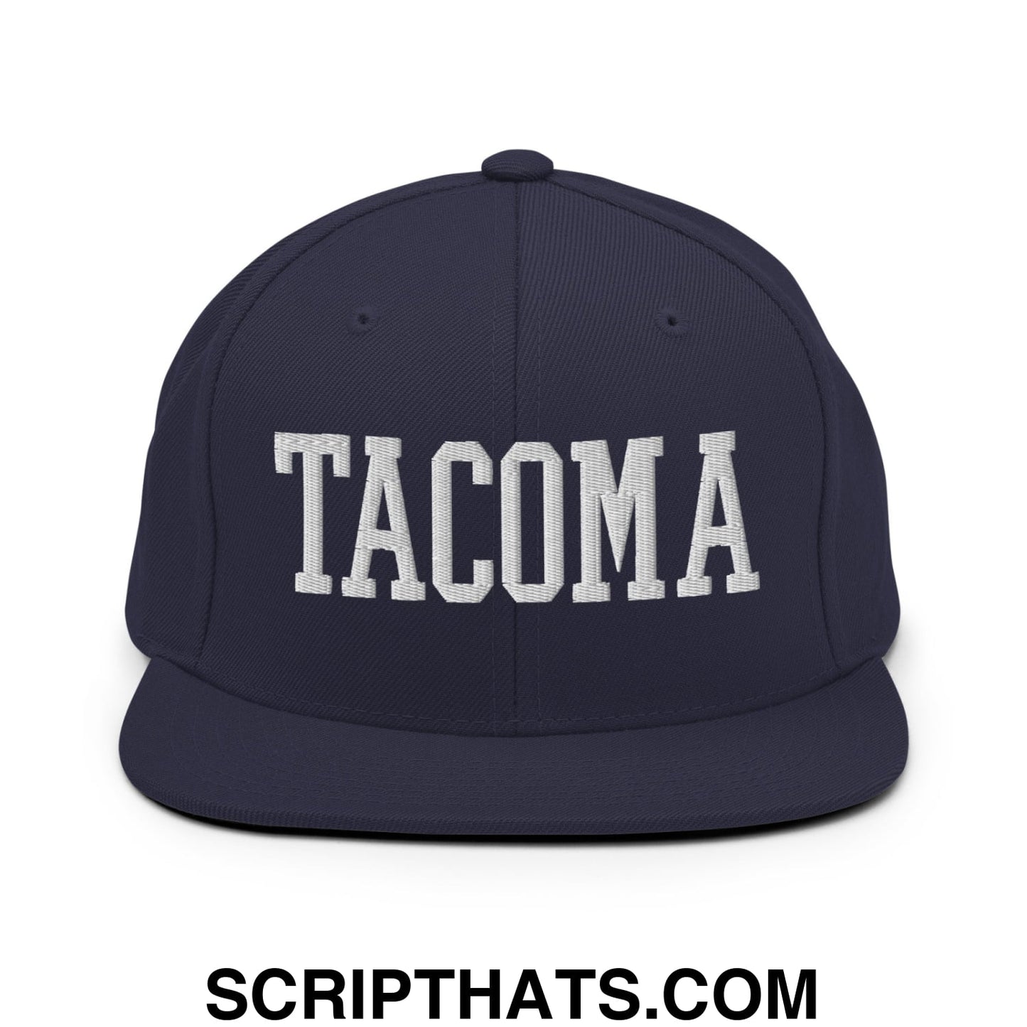 Tacoma Varisty College Block Embroidered Flat Bill Brim Snapback Hat Navy
