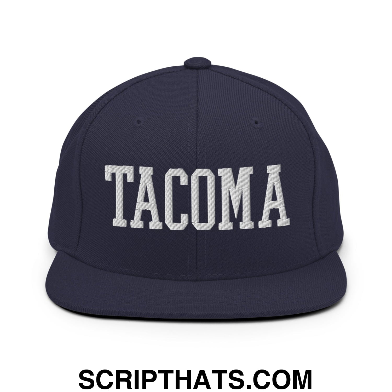 Tacoma Varisty College Block Embroidered Flat Bill Brim Snapback Hat Navy