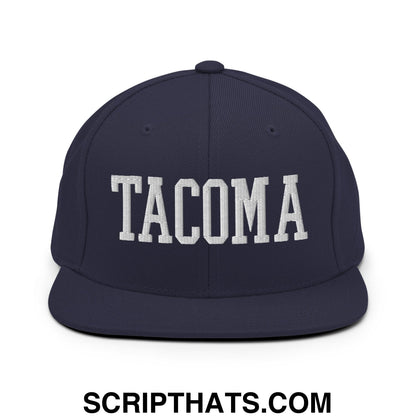 Tacoma Varisty College Block Embroidered Flat Bill Brim Snapback Hat Navy