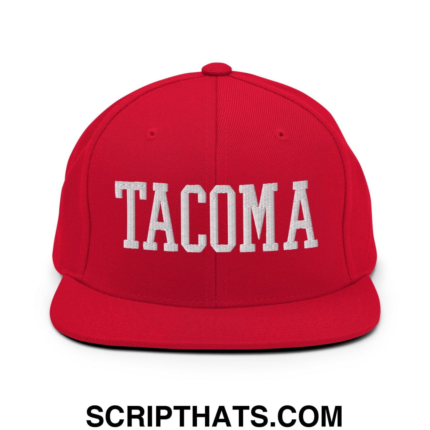 Tacoma Varisty College Block Embroidered Flat Bill Brim Snapback Hat Red
