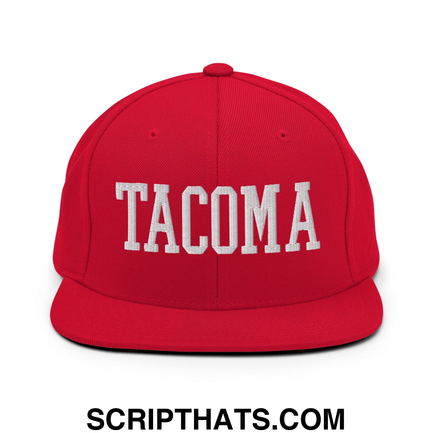 Tacoma Varisty College Block Embroidered Flat Bill Brim Snapback Hat Red