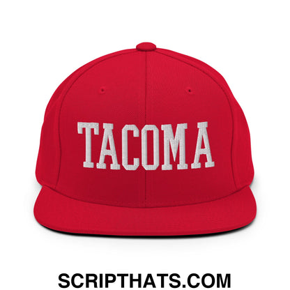 Tacoma Varisty College Block Embroidered Flat Bill Brim Snapback Hat Red