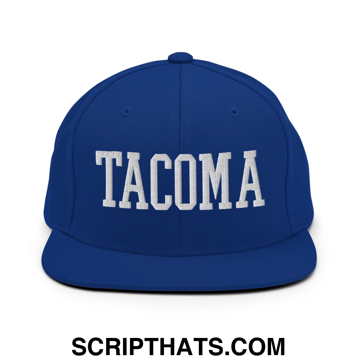 Tacoma Varisty College Block Embroidered Flat Bill Brim Snapback Hat Royal Blue