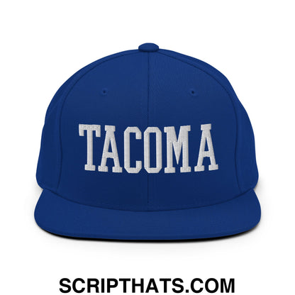 Tacoma Varisty College Block Embroidered Flat Bill Brim Snapback Hat Royal Blue