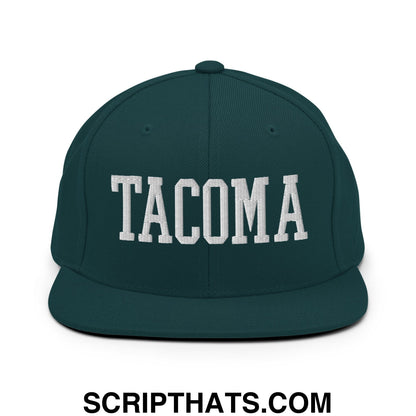 Tacoma Varisty College Block Embroidered Flat Bill Brim Snapback Hat Spruce