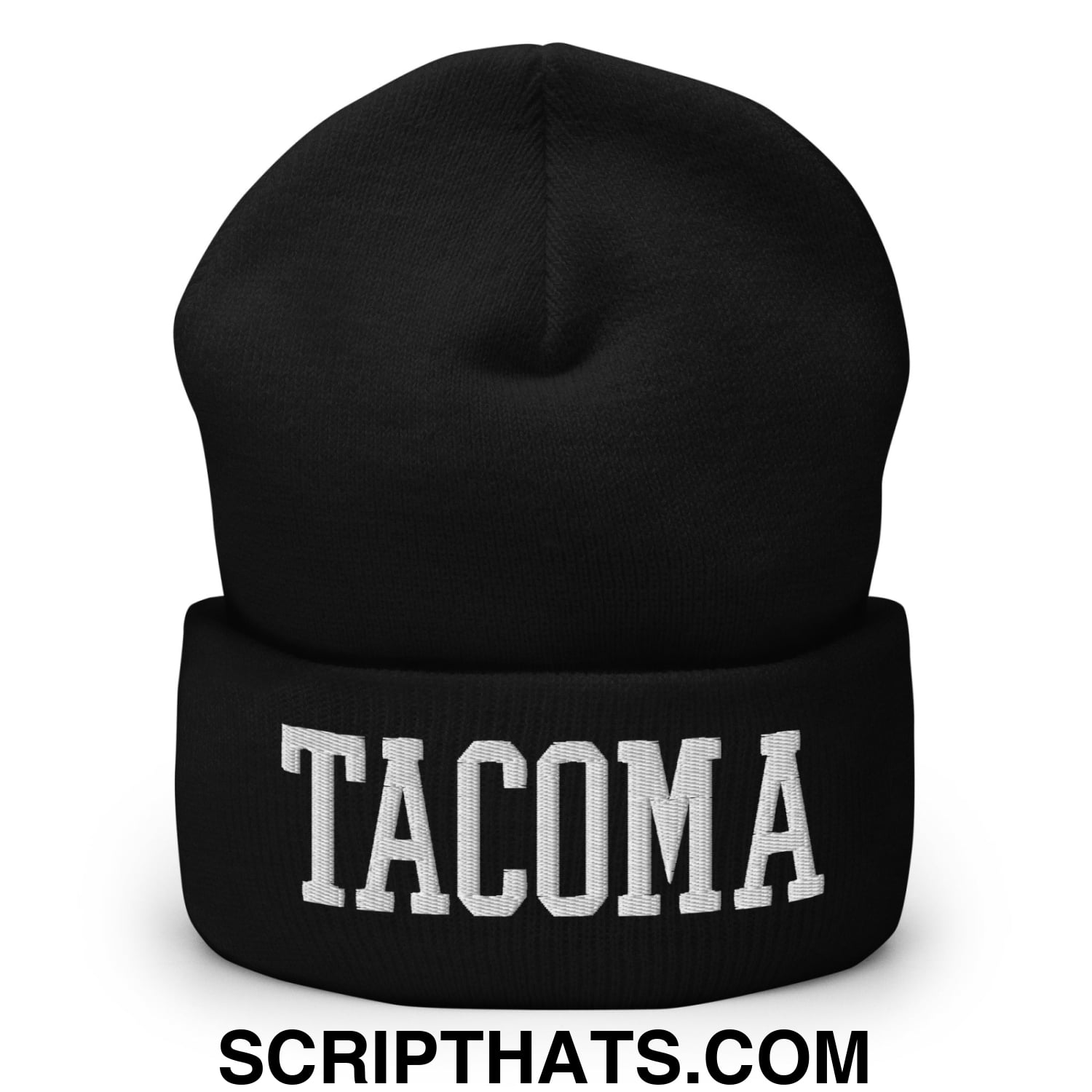 Tacoma Varisty College Block Embroidered Knit Cuffed Beanie Black