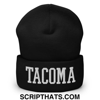 Tacoma Varisty College Block Embroidered Knit Cuffed Beanie Black