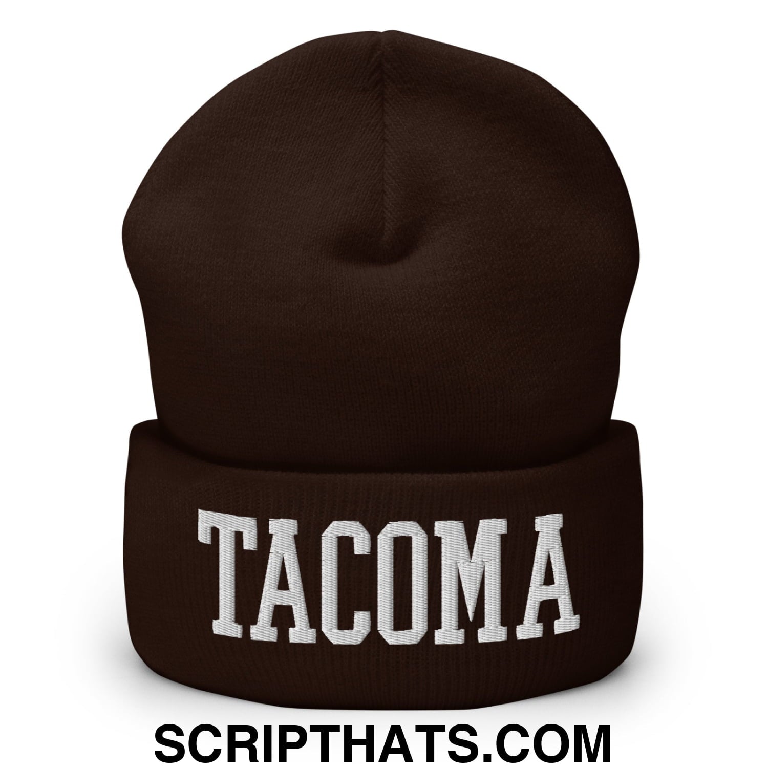 Tacoma Varisty College Block Embroidered Knit Cuffed Beanie Brown