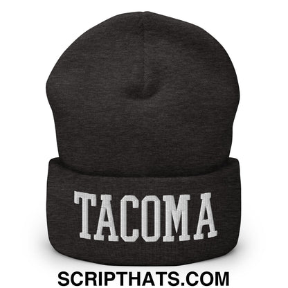 Tacoma Varisty College Block Embroidered Knit Cuffed Beanie Dark Grey