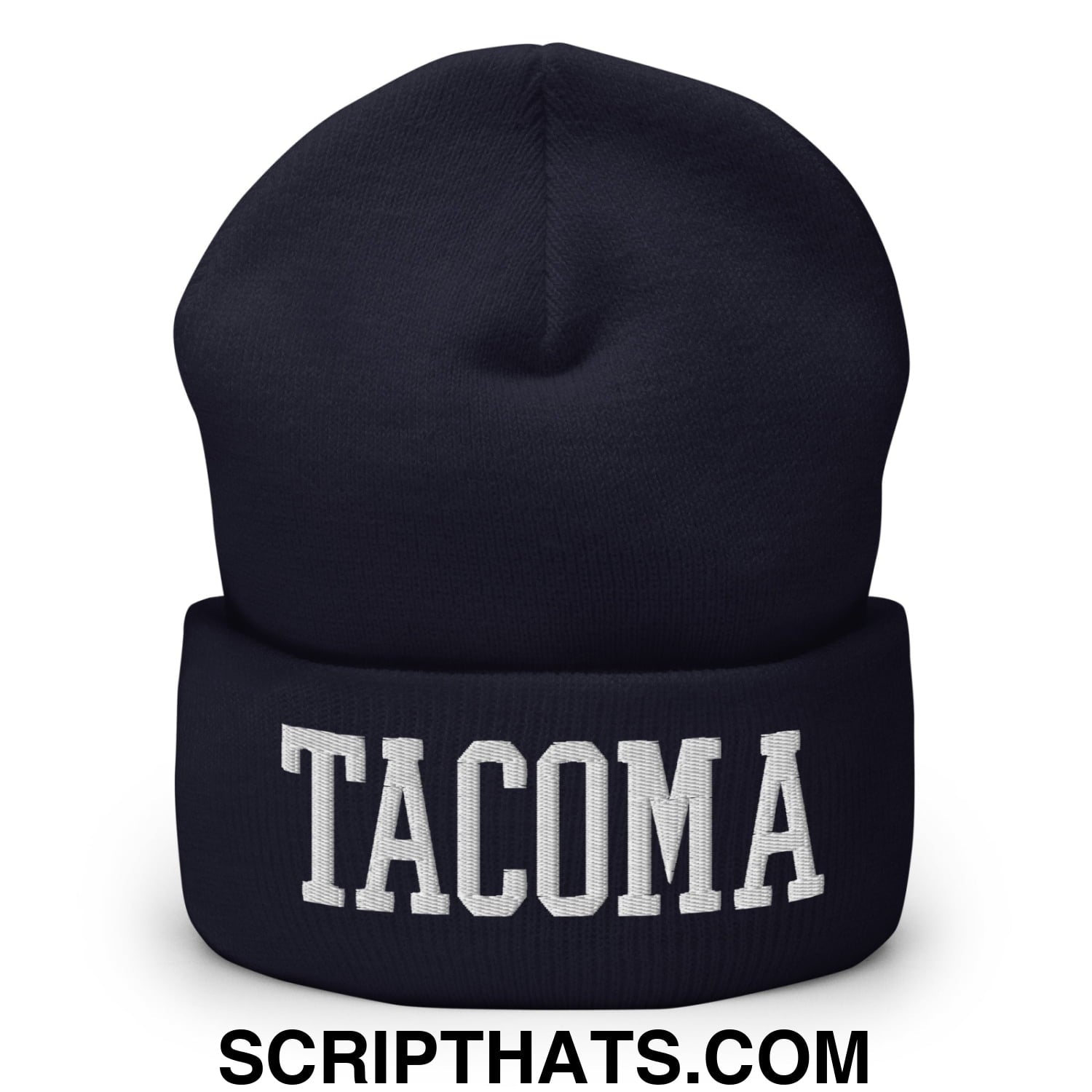 Tacoma Varisty College Block Embroidered Knit Cuffed Beanie Navy