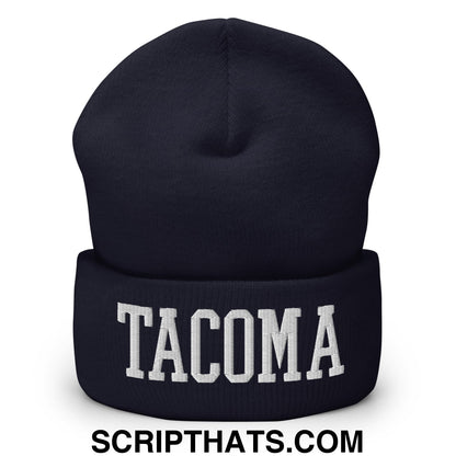 Tacoma Varisty College Block Embroidered Knit Cuffed Beanie Navy