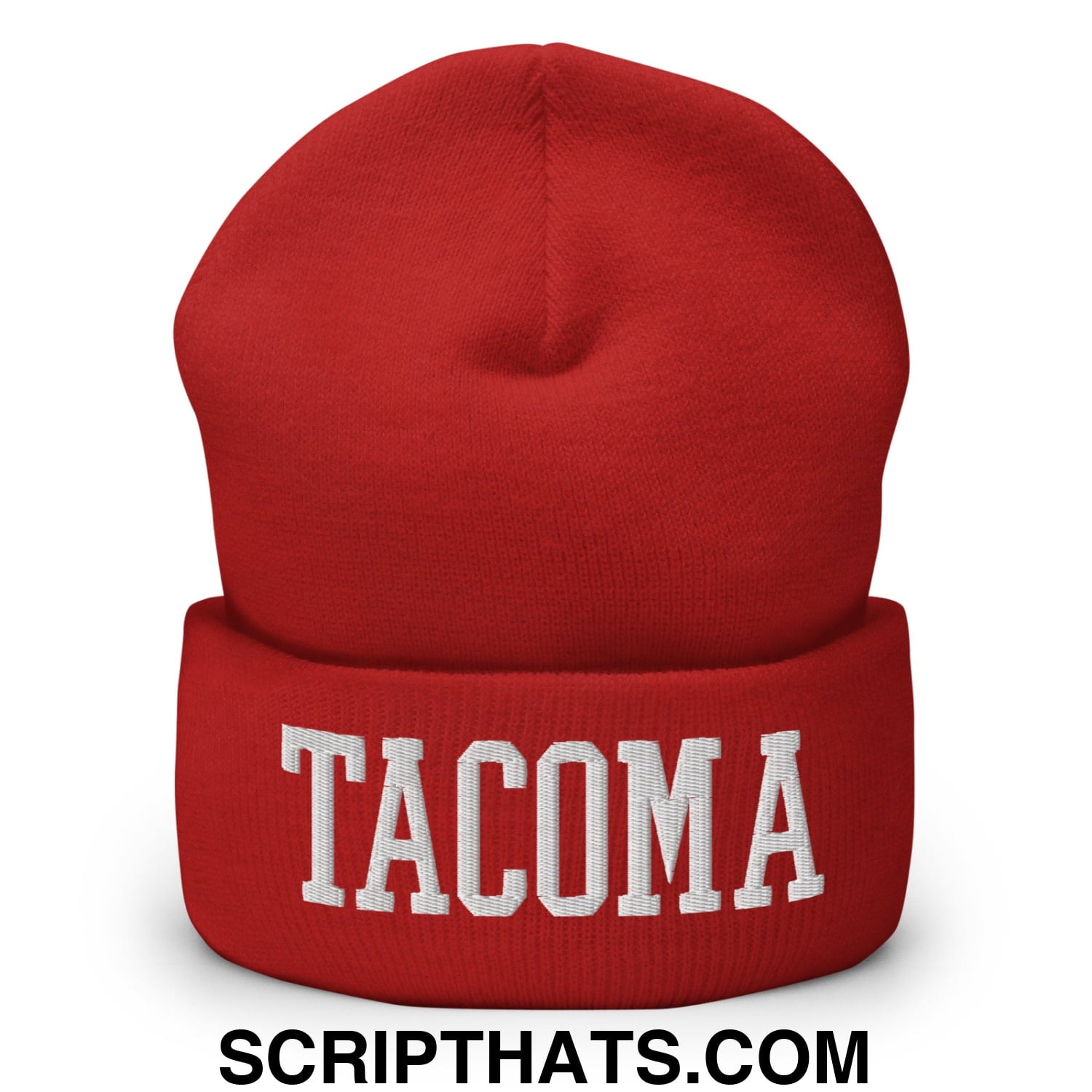 Tacoma Varisty College Block Embroidered Knit Cuffed Beanie Red