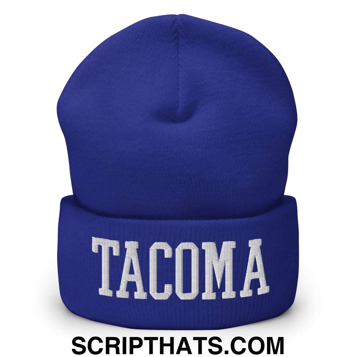 Tacoma Varisty College Block Embroidered Knit Cuffed Beanie Royal