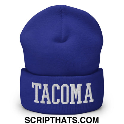 Tacoma Varisty College Block Embroidered Knit Cuffed Beanie Royal