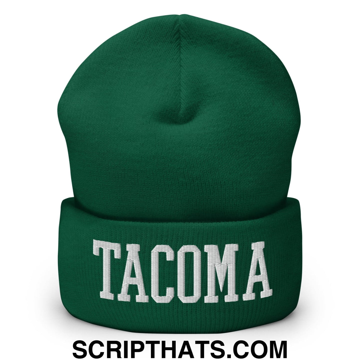 Tacoma Varisty College Block Embroidered Knit Cuffed Beanie Spruce