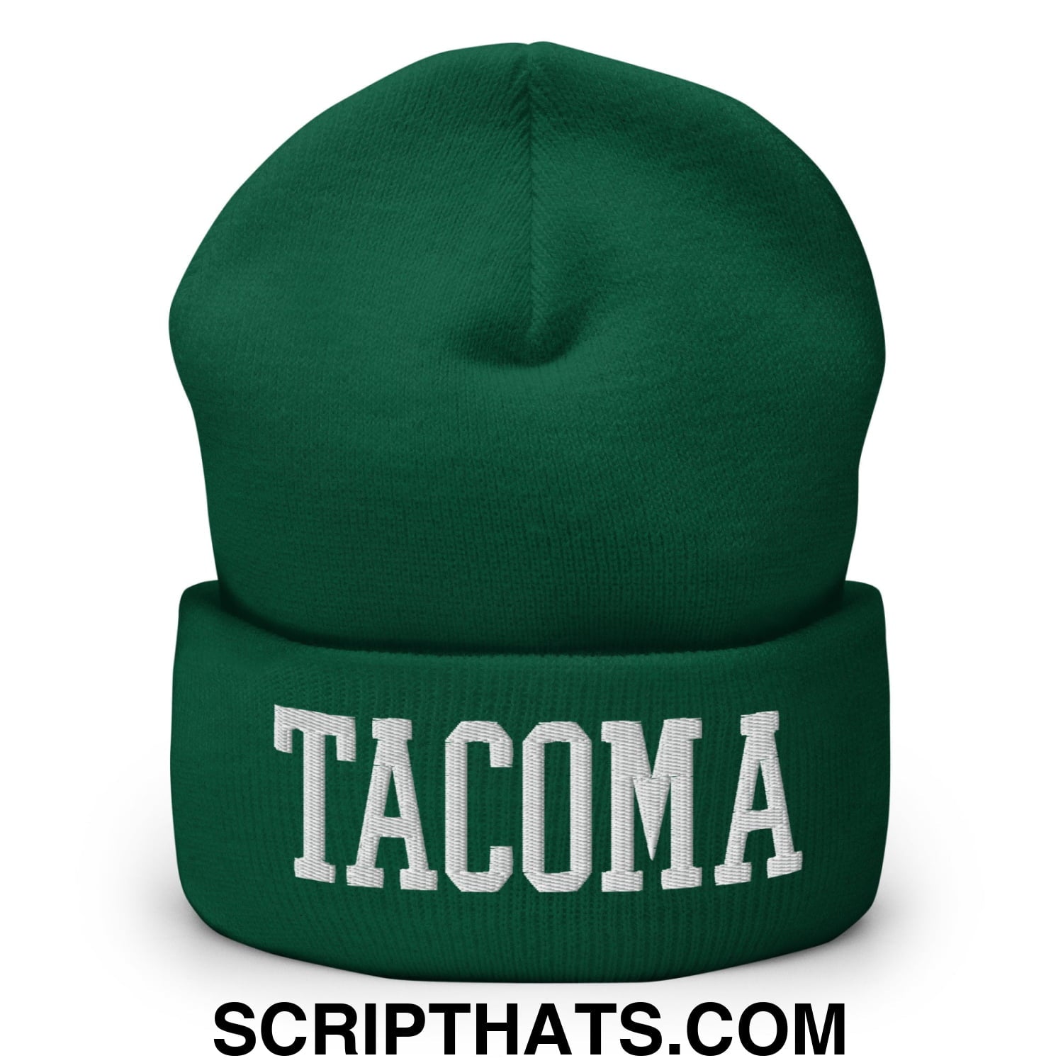 Tacoma Varisty College Block Embroidered Knit Cuffed Beanie Spruce