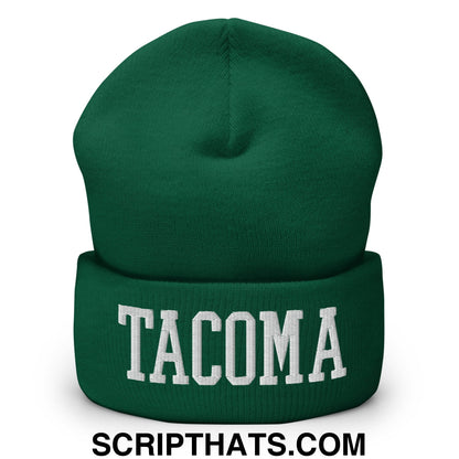 Tacoma Varisty College Block Embroidered Knit Cuffed Beanie Spruce
