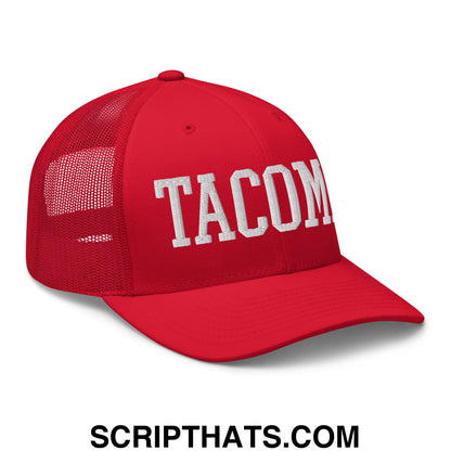 Tacoma Varisty College Block Embroidered Mesh Trucker Hat Red