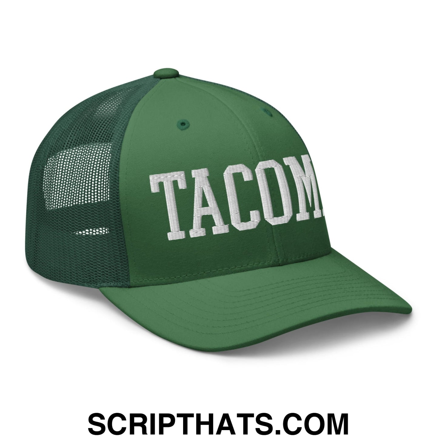 Tacoma Varisty College Block Embroidered Mesh Trucker Hat Evergreen