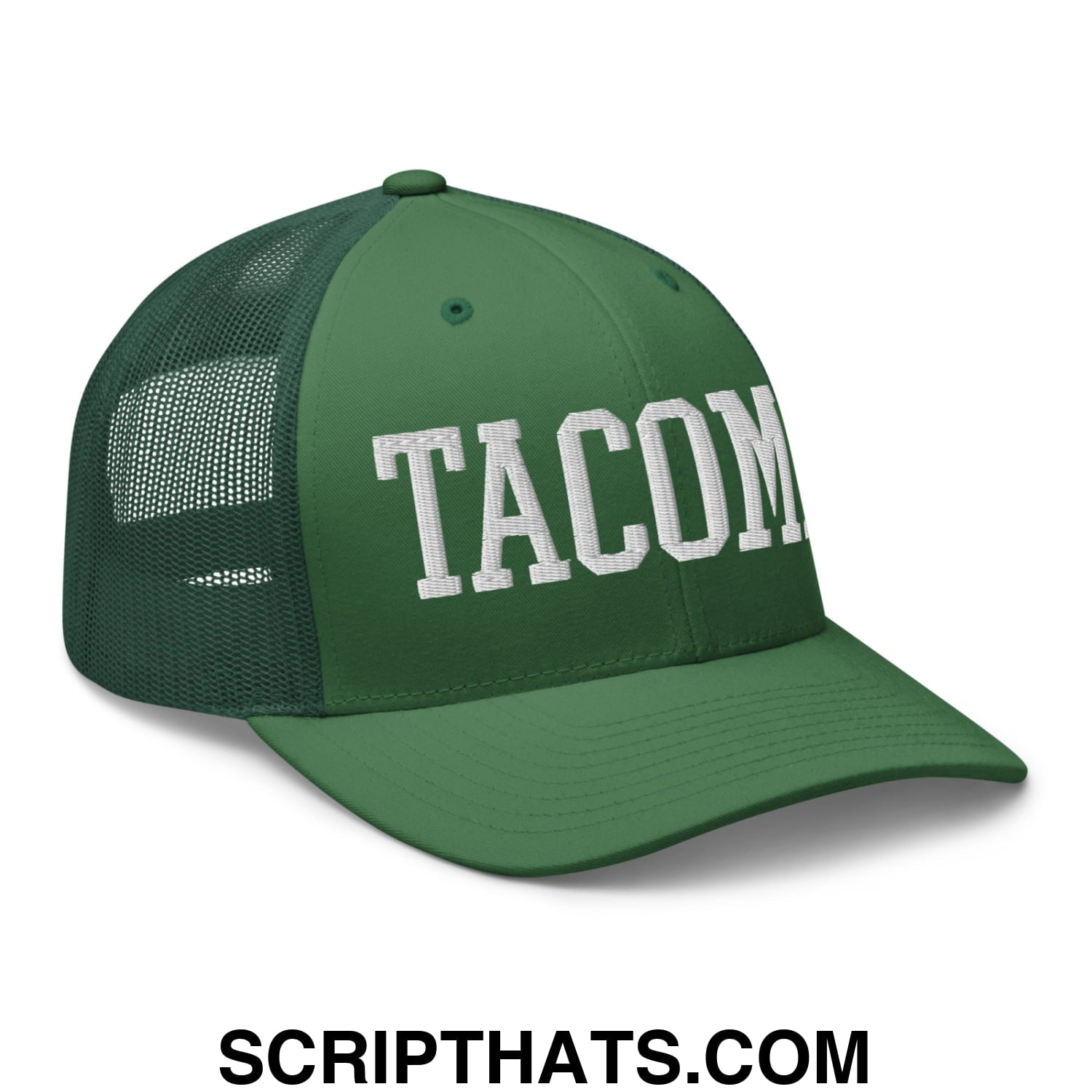 Tacoma Varisty College Block Embroidered Mesh Trucker Hat Evergreen
