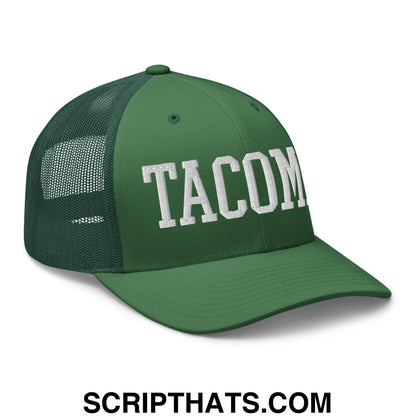 Tacoma Varisty College Block Embroidered Mesh Trucker Hat Evergreen