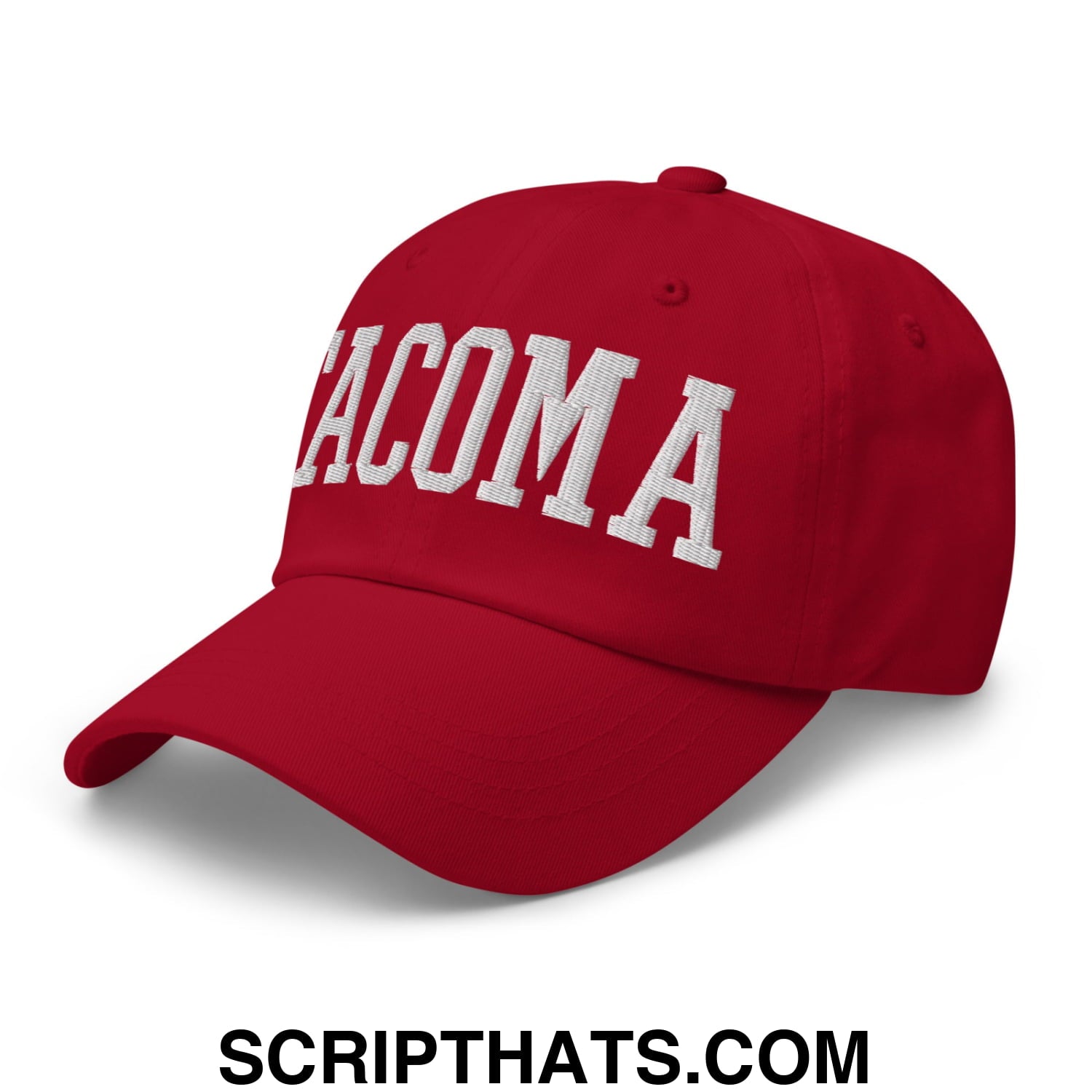 Tacoma Varisty College Block Embroidered Unstructured Dad Hat Cranberry
