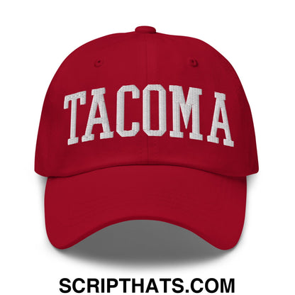 Tacoma Varisty College Block Embroidered Unstructured Dad Hat Cranberry