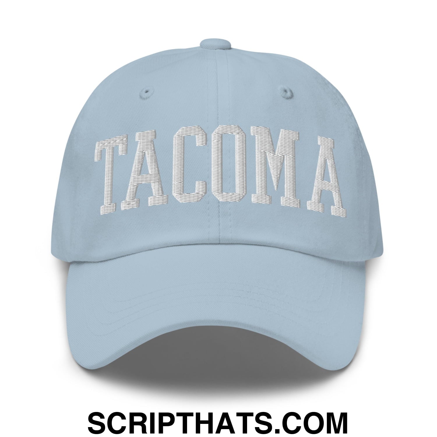Tacoma Varisty College Block Embroidered Unstructured Dad Hat Light Blue