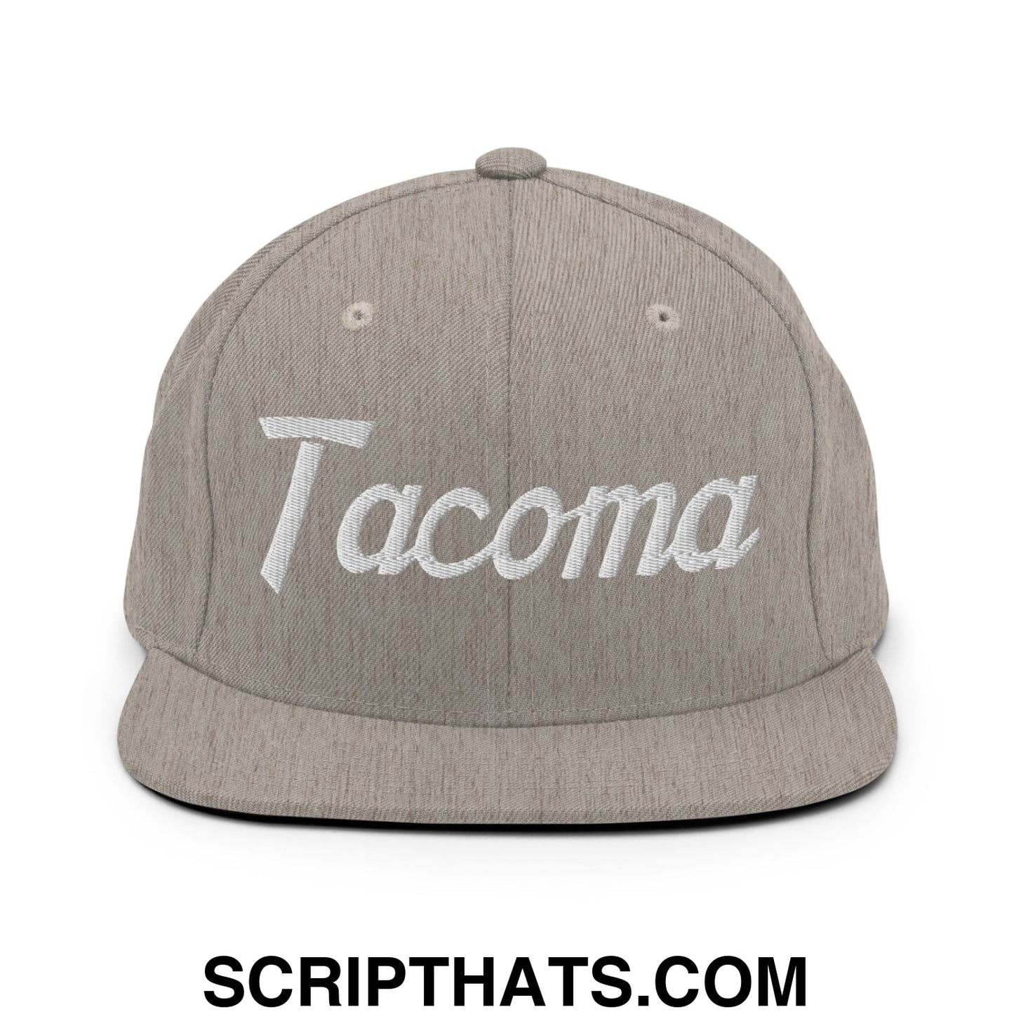 Tacoma Vintage Sports Script Embroidered Flat Bill Brim Snapback Hat Heather Grey