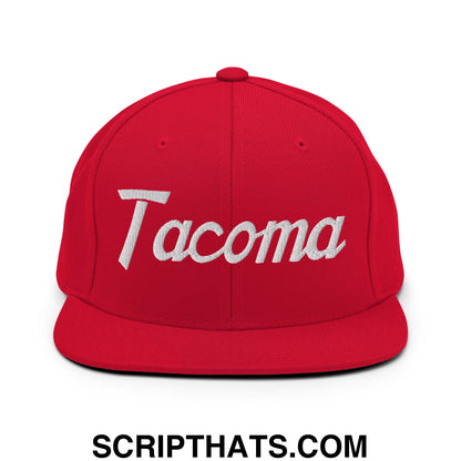 Tacoma Vintage Sports Script Embroidered Flat Bill Brim Snapback Hat Red