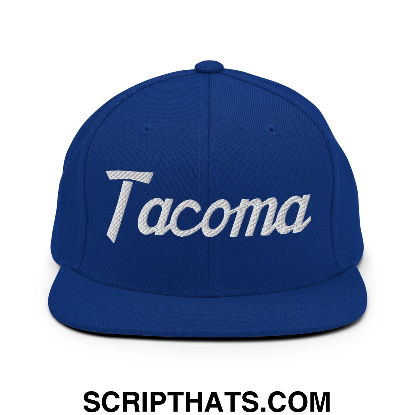 Tacoma Vintage Sports Script Embroidered Flat Bill Brim Snapback Hat Royal Blue
