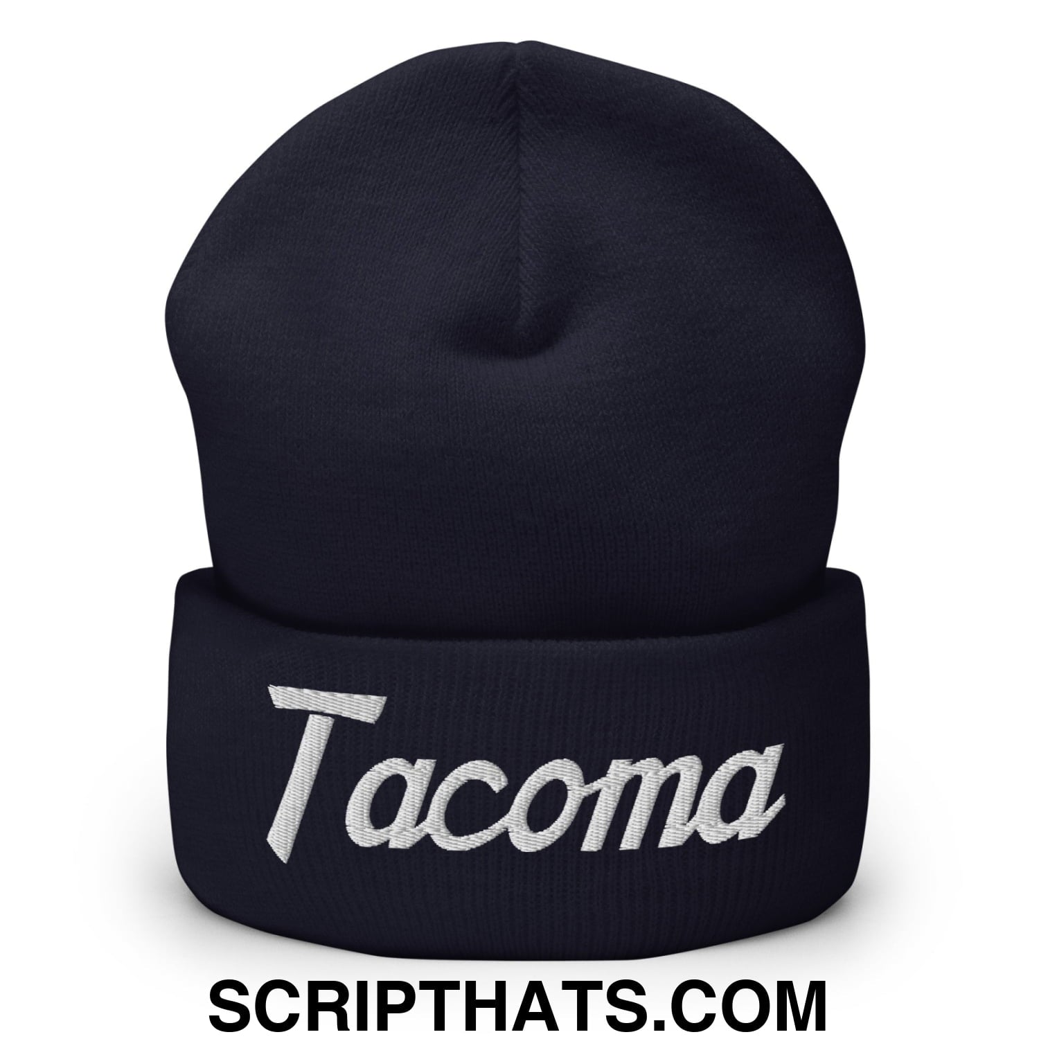 Tacoma Vintage Sports Script Embroidered Knit Cuffed Beanie Navy