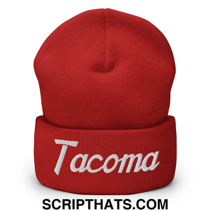 Tacoma Vintage Sports Script Embroidered Knit Cuffed Beanie Red