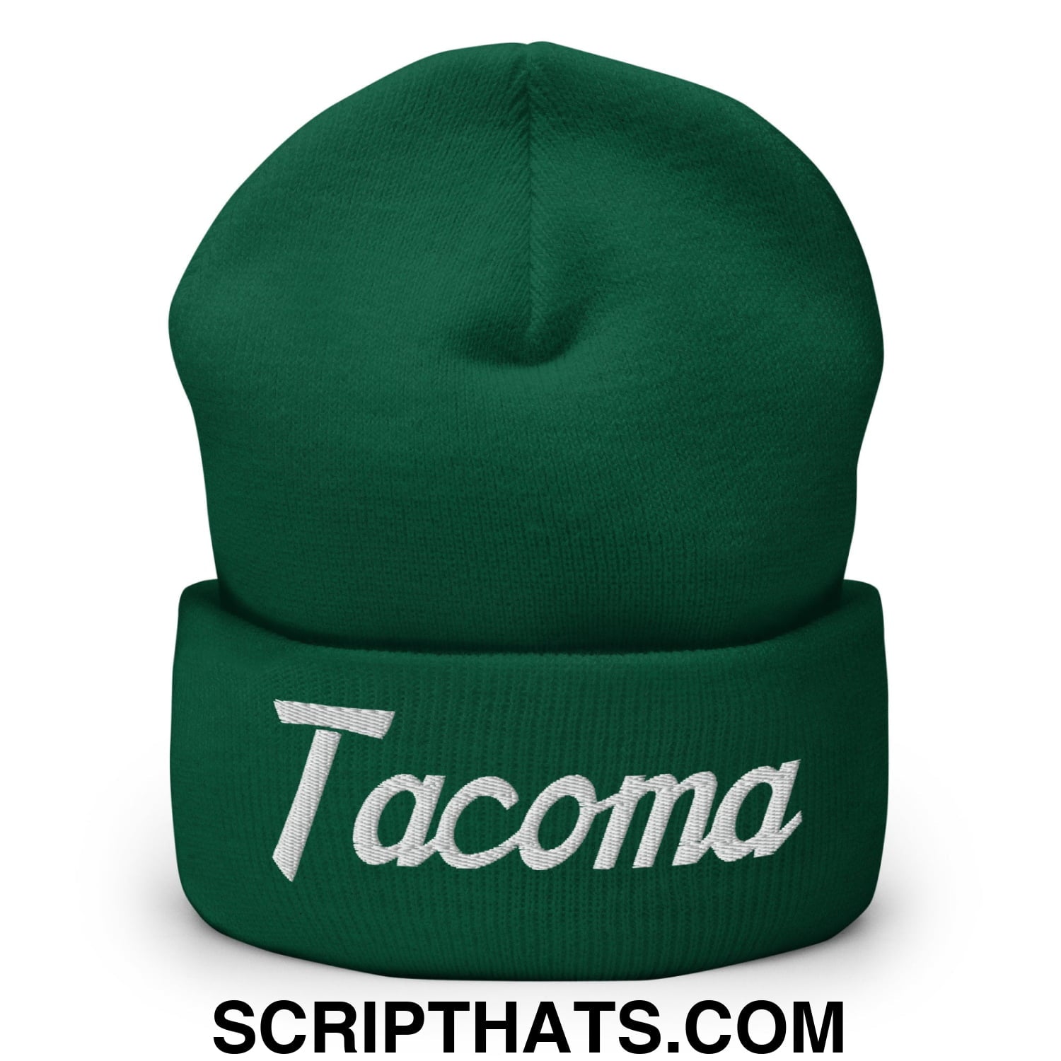 Tacoma Vintage Sports Script Embroidered Knit Cuffed Beanie Spruce