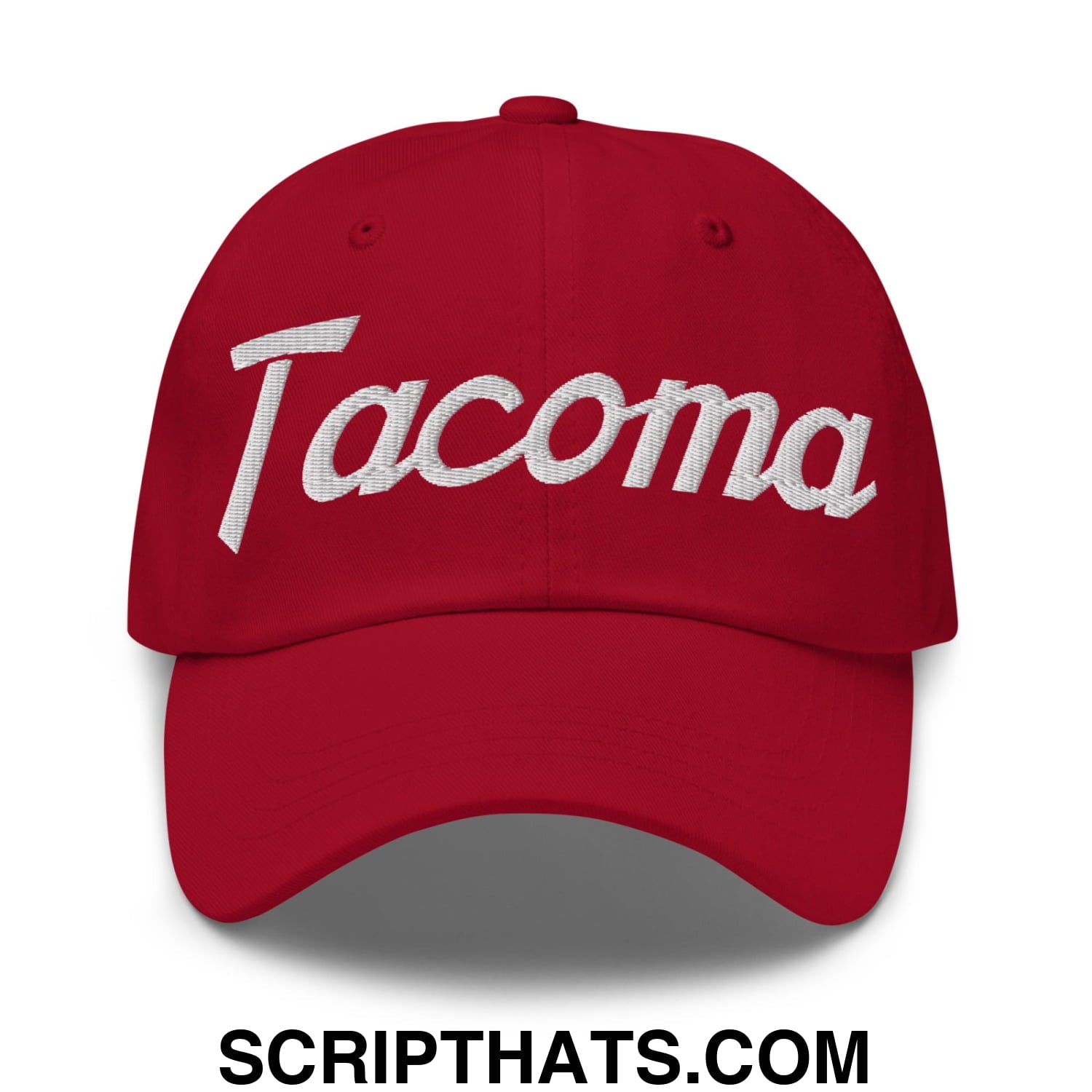 Tacoma Vintage Sports Script Embroidered Unstructured Dad Hat Cranberry