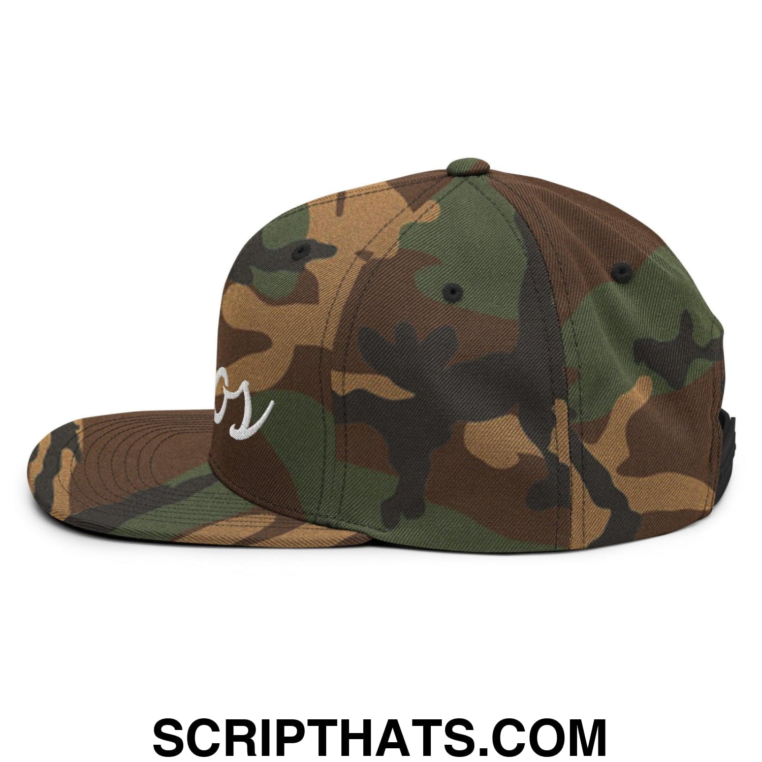 Tacos Classic Sports Script Embroidered Flat Bill Brim Snapback Hat Green Camo