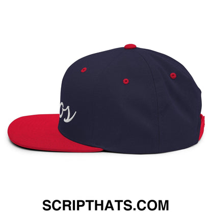 Tacos Classic Sports Script Embroidered Flat Bill Brim Snapback Hat Navy Red